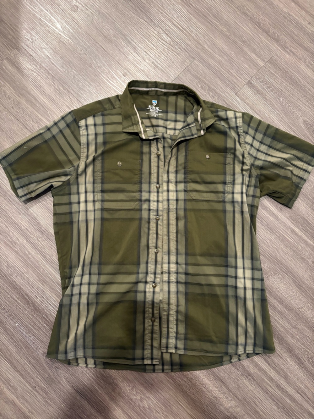 KÜHL Response SS Plaid Shirt - Olive Green - Men's Medium - Tapered Fit